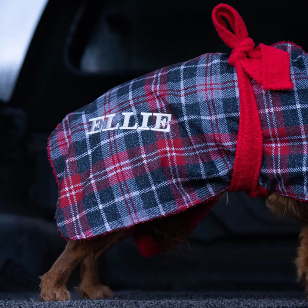 Exclusive Dogrobe with personalised embroidered dog name showing custom embroidery option