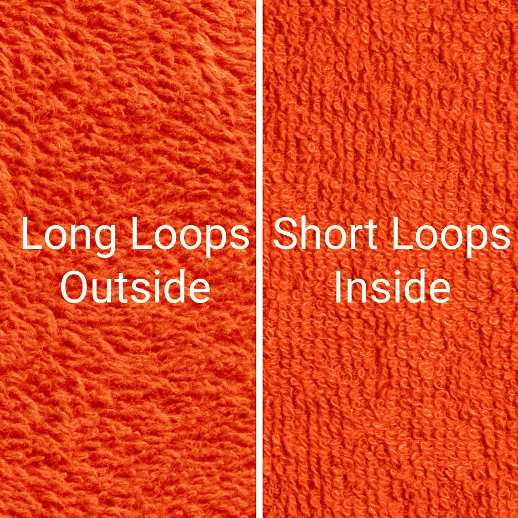 Orange Dogrobes dog drying mitts fabric, long outer cotton loops for maximum absorbency