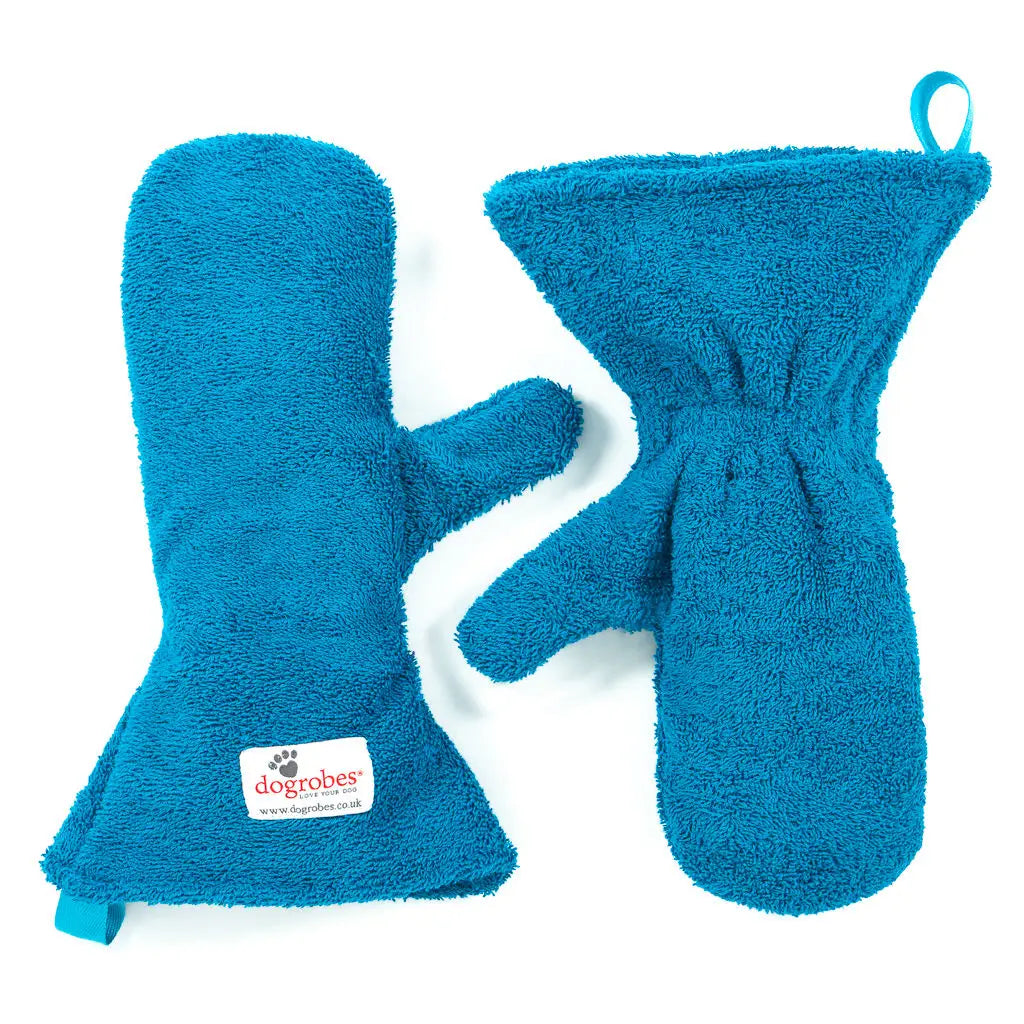 Pair of Teal Dogrobes Dog Drying Gauntlets (mitts) used for drying a dog’s legs and paws or giving a quick rub-down