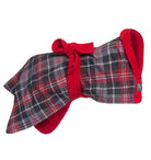 Dogrobes printed tartan dog drying coat with red towelling inner for absorbency 