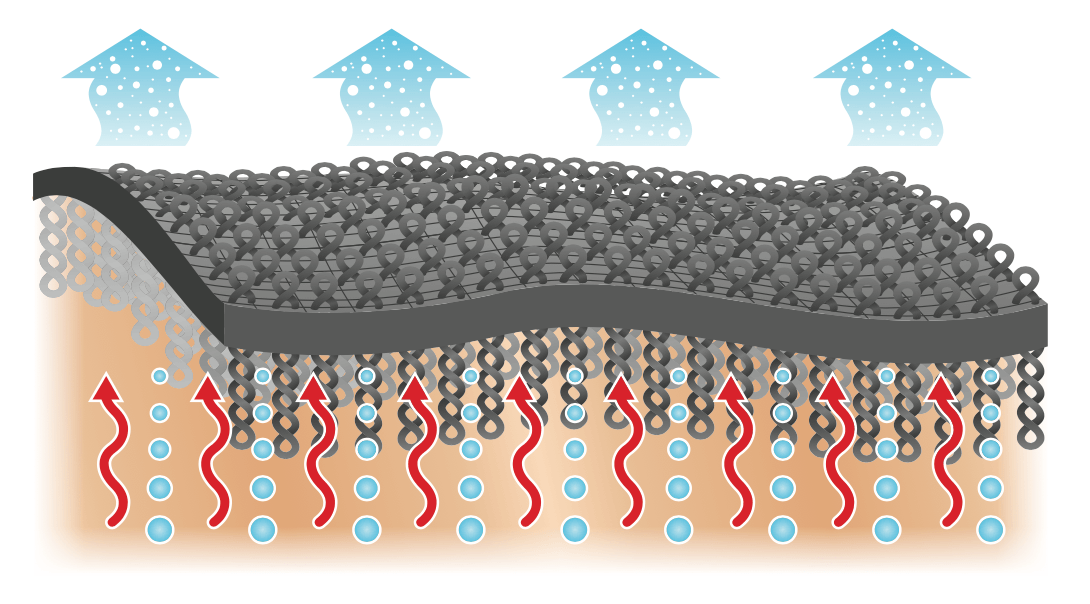 Illustration showing how Dogrobes dual-loop cotton towelling absorbs moisture and traps body heat to speed up drying