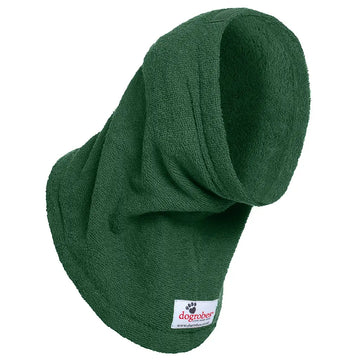 Dogrobes Green Dog Snood to dry dog's head, neck and ears fast with dual-loop fabric