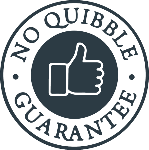 No quibble guarantee badge representing Dogrobes commitment to customer care
