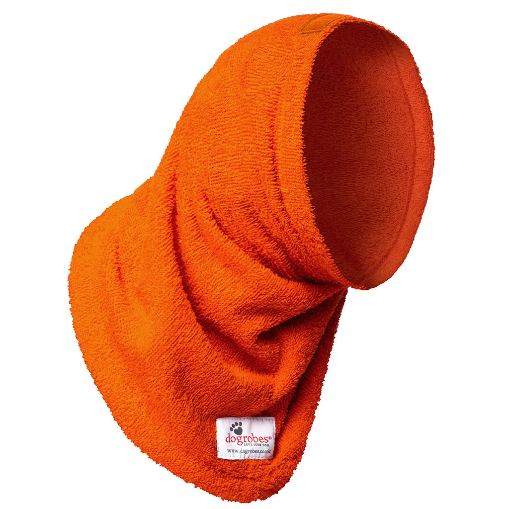 Dogrobes Orange Dog Snood for drying dog's head, neck and ears quickly and easily