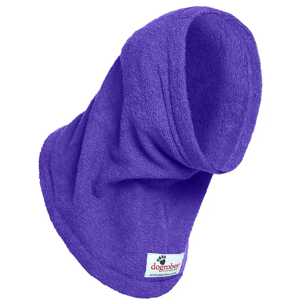 Dogrobes Purple Dog Snood for quick drying of dog's head, neck and ears