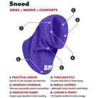 Dogrobes Purple Snood features highlighting absorbent cotton towelling, for fast drying of head neck and ears