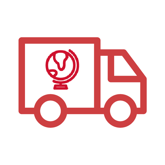Globe on truck icon representing Dogrobes international delivery information