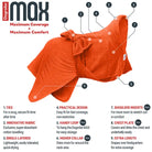 Features of Orange Dogrobe MAX dog towel coat by Dogrobes including shoulder inserts and  handy loop