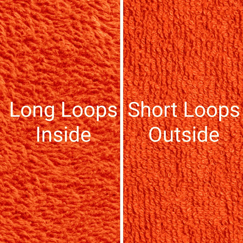 Orange Dogrobes dog drying coats and snoods fabric, long inner cotton loops for maximum absorbency and warmth retention