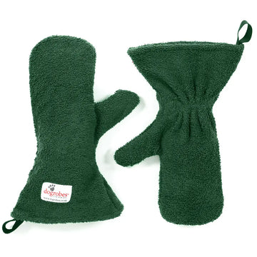 Pair of Green Dogrobes Dog Drying Gauntlets (mitts) used for drying a dog’s legs and paws or giving a quick rub-down