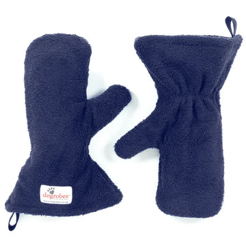 Pair of Navy Dogrobes Dog Drying Gauntlets (mitts) used for drying a dog’s legs and paws or giving a quick rub-down