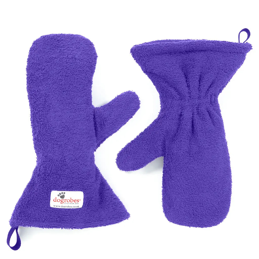 Pair of Purple Dogrobes Dog Drying Gauntlets (mitts) used for drying a dog’s legs and paws or giving a quick rub-down