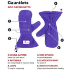 Dogrobes Purple Gauntlets showing six features including double-layered and reversible