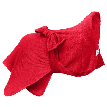 Red Dogrobe MAX dog towel robe from Dogrobes with chest plate and extra length for quick drying and coverage