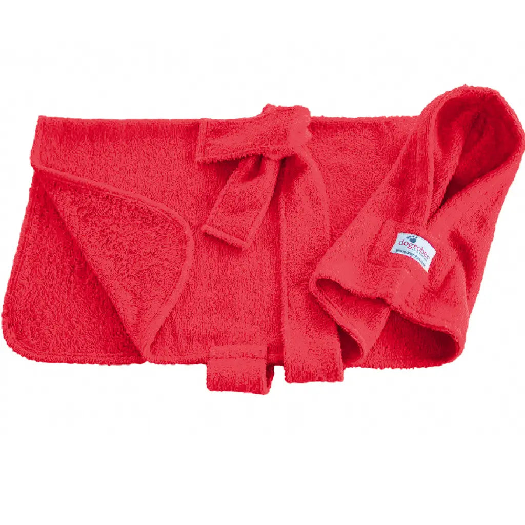 Red Dogrobe showing the single-layer dual-loop towelling fabric