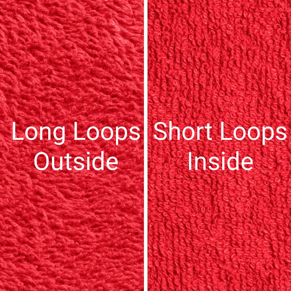 Red Dogrobes dog drying mitts fabric, long outer cotton loops for maximum absorbency