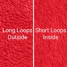 Red Dogrobes dog drying mitts fabric, long outer cotton loops for maximum absorbency