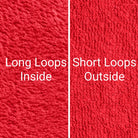 Red Dogrobes dog drying coats and snoods fabric, long inner cotton loops for maximum absorbency and warmth retention