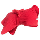Red Original Dogrobe dog drying robe to quickly dry wet dogs after walks or swims, keeping them warm indoors while comforting anxious pets
