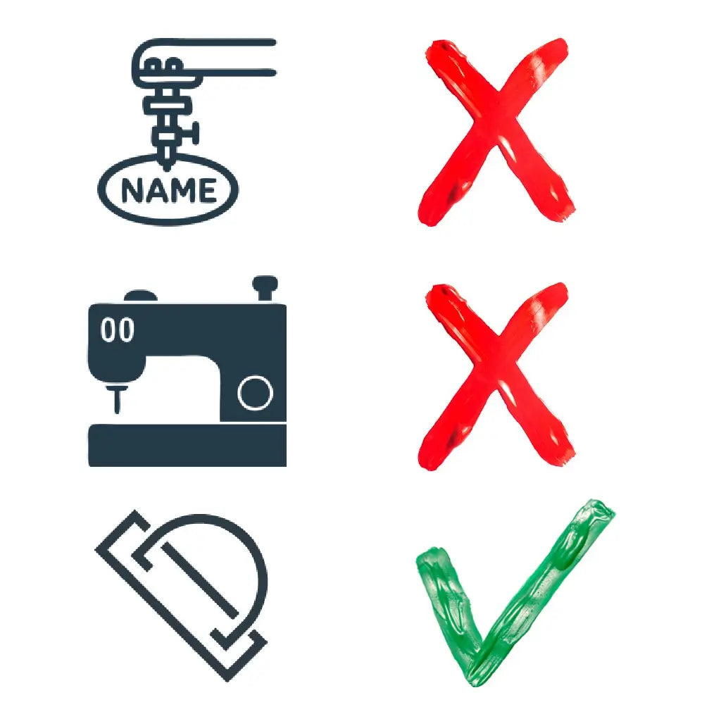 Icons showing personalised and made to measure items cannot be returned, harness access can