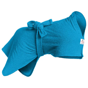 Teal Original Dogrobe dog drying robe for fast drying of wet fur, providing warmth and comforting dogs nervous about fireworks or thunder