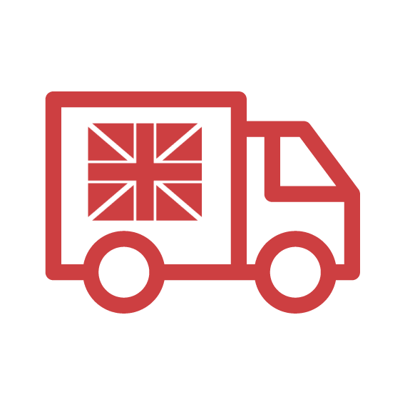 UK flag on truck icon representing Dogrobes UK delivery services