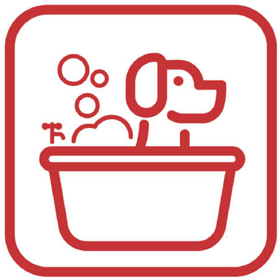 Red icon showing when to use Dogrobes dog towelling robe after bath times
