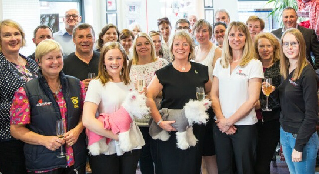 Dogrobes' team and friends attending the their 12th birthday party and new office opening in Keith, Moray.