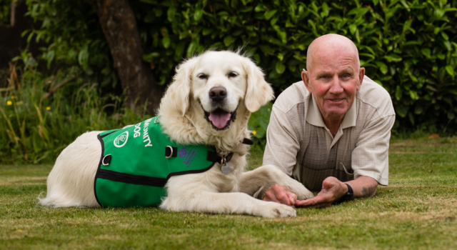 Frank Benham with Dementia Dogs Pioneer and handsome hound Oscar